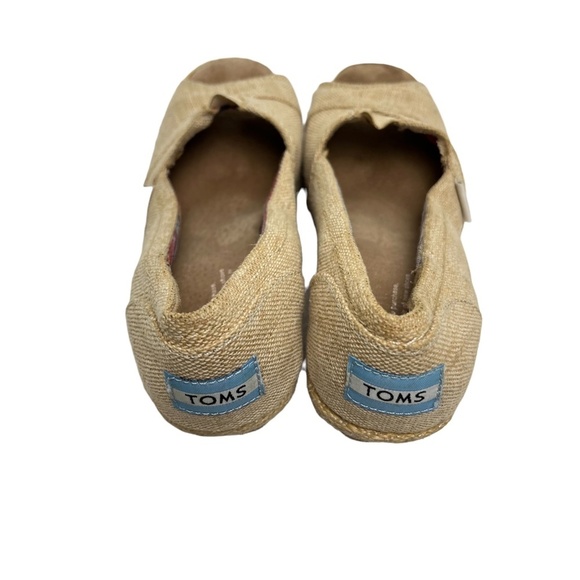 TOMS Wedges Peep Toe Cork Canvas Burlap Espadrilles High Heels Shoes Beige sz 6 - Picture 7 of 16